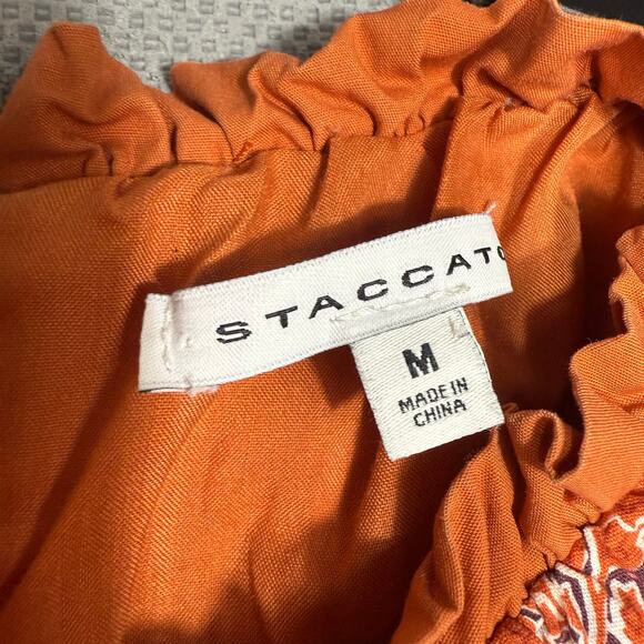 Staccato Rust Orange Floral Ruffle Sleeve Tiered Dress Size M - Picture 5 of 6